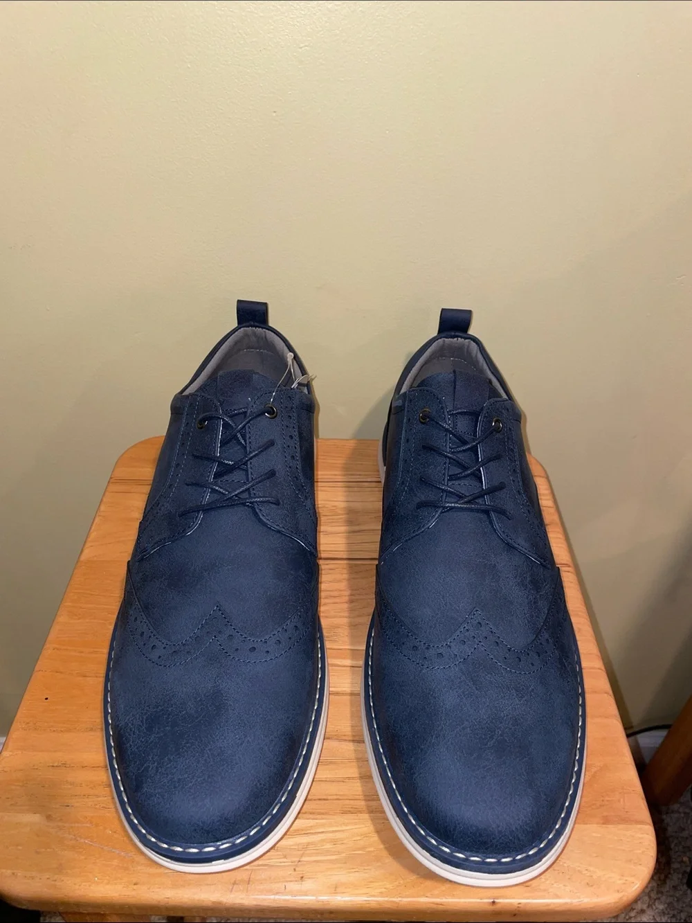 Men’s Navy Faux Suede Oxford Shoes | Wingtip Brogue | Business Casual SZ 15